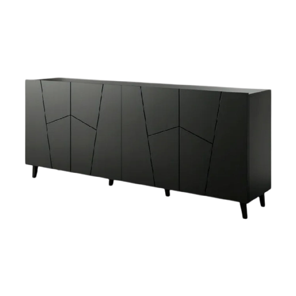 **Buffet moderne noir avec motifs géométriques**
