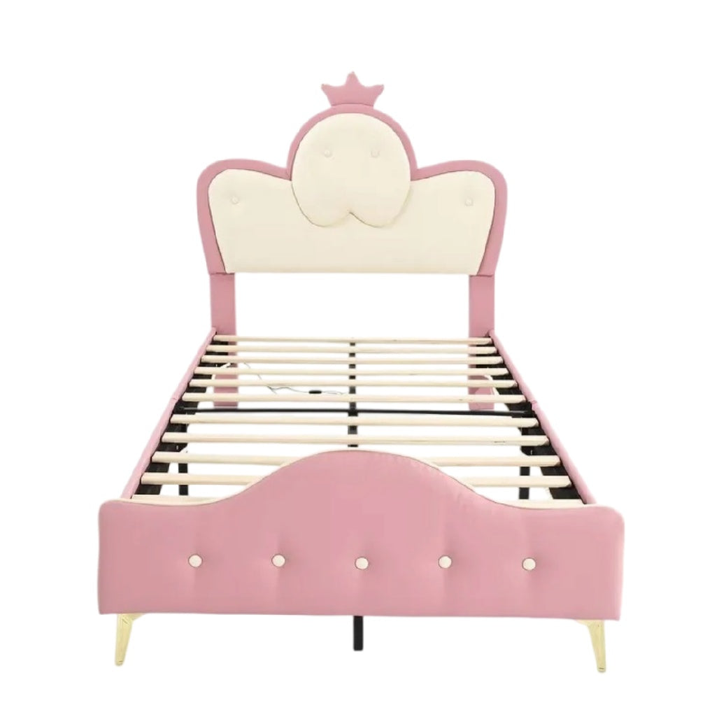 **Lit enfant design princesse en simili cuir rose**